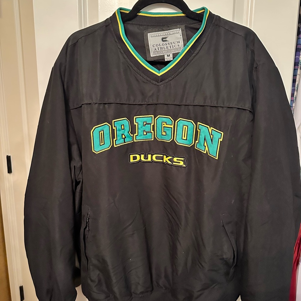 Colosseum Oregon Ducks Black Windbreaker with Green & Yellow Trim